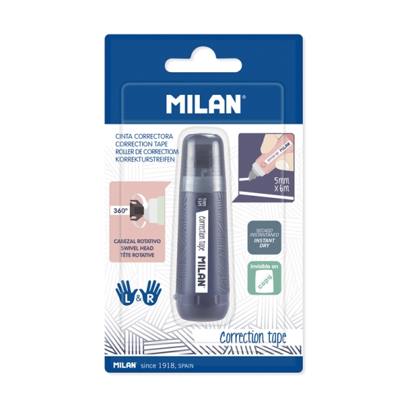 Milan 430 Since 1918 Nastro correttore cilindrico - Confezione in blister - 5 mm x 6 m - Colori assortiti