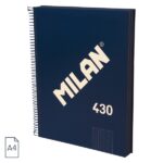 Milan 430 Since 1918 Quaderno A4 con spirale - Quadretti 5x5 mm - 120 fogli da 95 g - Copertina rigida - Colore blu