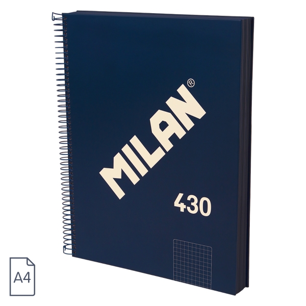 Milan 430 Since 1918 Quaderno A4 con spirale - Quadretti 5x5 mm - 120 fogli da 95 g - Copertina rigida - Colore blu