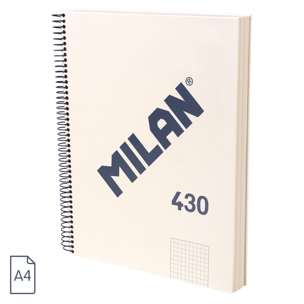 Milan 430 Since 1918 Quaderno A4 con spirale - Quadretti 5x5 mm - 120 fogli da 95 g - Copertina rigida - Colore beige