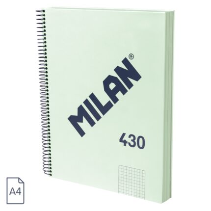 Milan 430 Since 1918 Quaderno A4 con spirale - Quadretti 5x5 mm - 120 fogli da 95 g - Copertina rigida - Colore menta