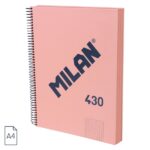 Milan 430 Since 1918 Quaderno A4 con spirale - Quadretti 5x5 mm - 120 fogli da 95 g - Copertina rigida - Colore rosa