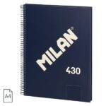 Milan 430 Since 1918 Quaderno A4 con spirale - Fogli bianchi - 80 fogli da 95 g - Copertina rigida - Colore blu