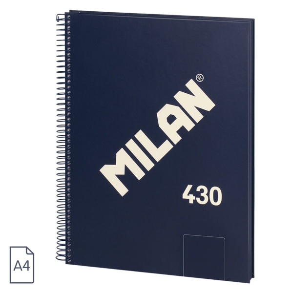 Milan 430 Since 1918 Quaderno A4 con spirale - Fogli bianchi - 80 fogli da 95 g - Copertina rigida - Colore blu