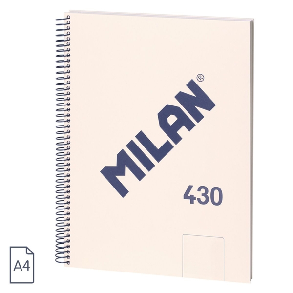 Milan 430 Since 1918 Quaderno A4 con spirale - Fogli bianchi - 80 fogli da 95 g - Copertina rigida - Colore beige