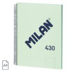 Milan 430 Since 1918 Quaderno A4 con spirale - Fogli bianchi - 80 fogli da 95 g - Copertina rigida - Colore menta