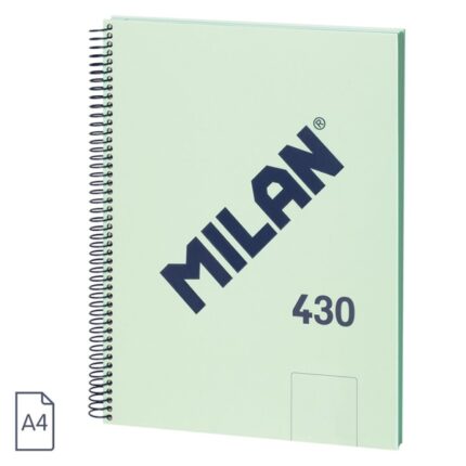 Milan 430 Since 1918 Quaderno A4 con spirale - Fogli bianchi - 80 fogli da 95 g - Copertina rigida - Colore menta