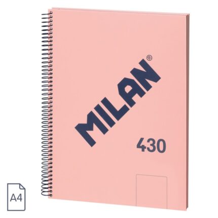 Milan 430 Since 1918 Quaderno A4 con spirale - Fogli bianchi - 80 fogli da 95 g - Copertina rigida - Colore rosa