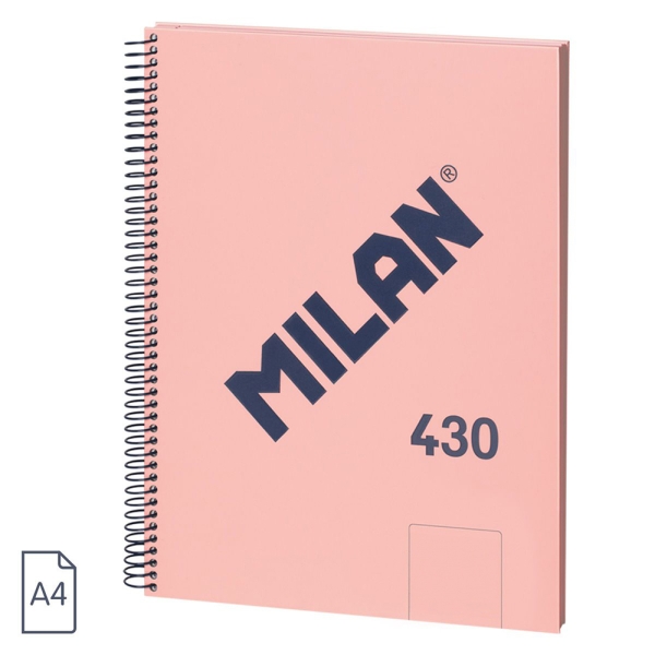 Milan 430 Since 1918 Quaderno A4 con spirale - Fogli bianchi - 80 fogli da 95 g - Copertina rigida - Colore rosa
