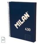 Milan 430 Since 1918 Quaderno A4 con spirale - Carta a righe da 7 mm - 120 fogli da 95 g - Copertina rigida - Colore blu