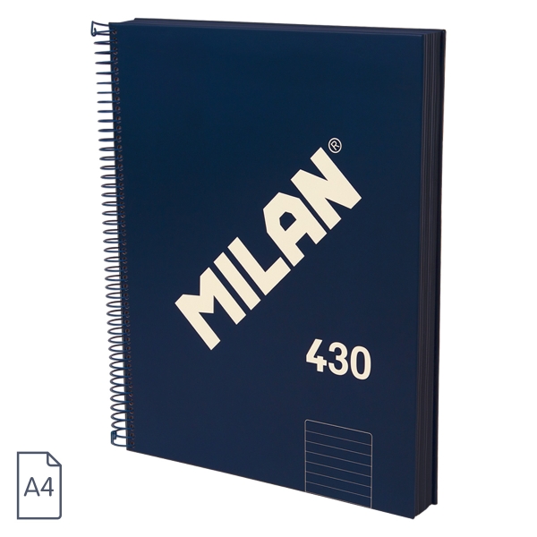 Milan 430 Since 1918 Quaderno A4 con spirale - Carta a righe da 7 mm - 120 fogli da 95 g - Copertina rigida - Colore blu