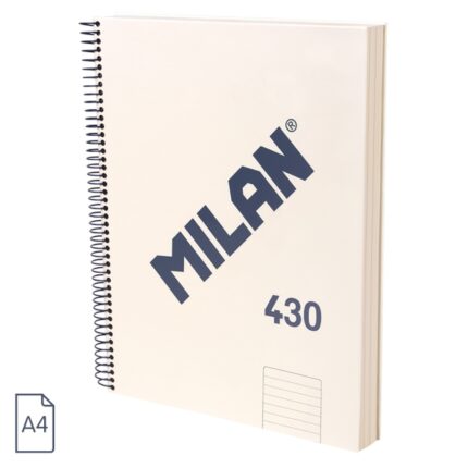 Milan 430 Since 1918 Quaderno A4 con spirale - Carta a righe da 7 mm - 120 fogli da 95 g - Copertina rigida - Colore beige