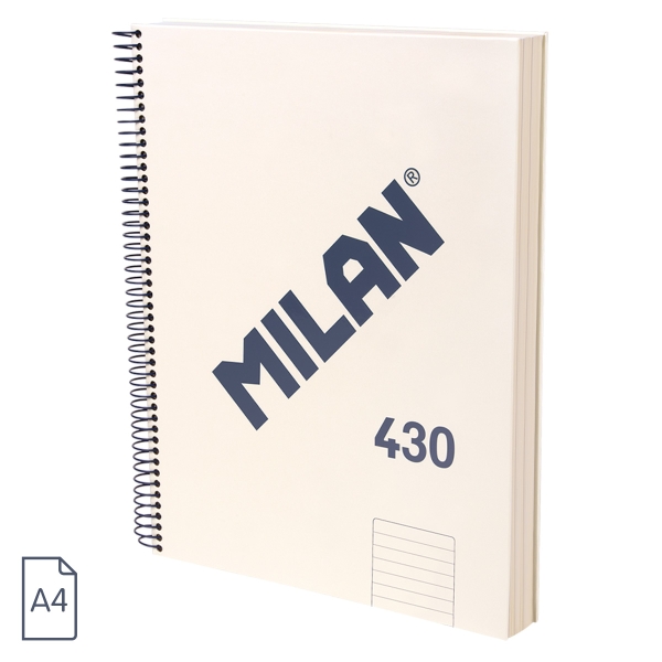 Milan 430 Since 1918 Quaderno A4 con spirale - Carta a righe da 7 mm - 120 fogli da 95 g - Copertina rigida - Colore beige