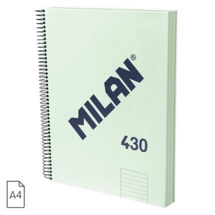 Milan 430 Since 1918 Quaderno A4 con spirale - Carta a righe da 7 mm - 120 fogli da 95 g - Copertina rigida - Colore menta