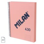 Milan 430 Since 1918 Quaderno A4 con spirale - Carta a righe da 7 mm - 120 fogli da 95 g - Copertina rigida - Colore rosa