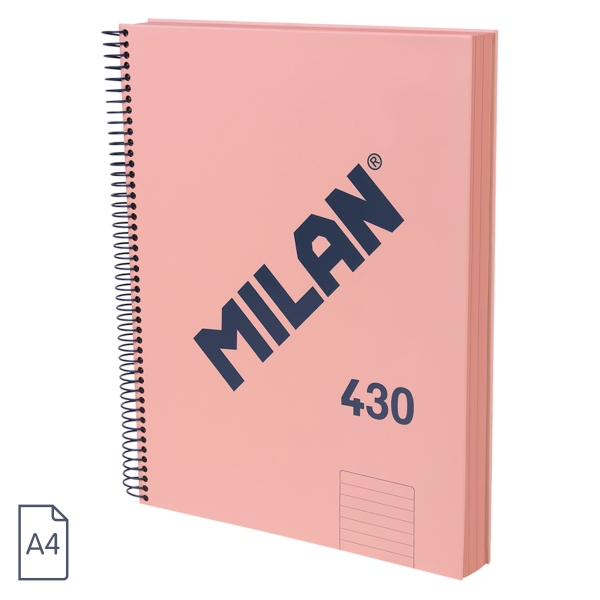 Milan 430 Since 1918 Quaderno A4 con spirale - Carta a righe da 7 mm - 120 fogli da 95 g - Copertina rigida - Colore rosa