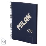 Milan 430 Since 1918 Quaderno A5 con spirale - Fogli bianchi - 80 fogli da 95 g - Copertina rigida - Colore blu