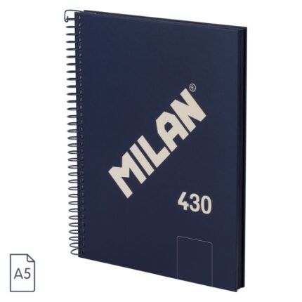 Milan 430 Since 1918 Quaderno A5 con spirale - Fogli bianchi - 80 fogli da 95 g - Copertina rigida - Colore blu