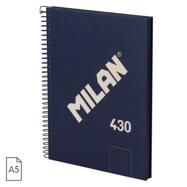 Milan 430 Since 1918 Quaderno A5 con spirale - Fogli bianchi - 80 fogli da 95 g - Copertina rigida - Colore blu Milan 430 Since 1918 Quaderno A5 con spirale - Fogli bianchi - 80 fogli da 95 g - Copertina rigida - Colore blu