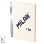 Milan 430 Since 1918 Quaderno A5 con spirale - Fogli bianchi - 80 fogli da 95 g - Copertina rigida - Colore beige
