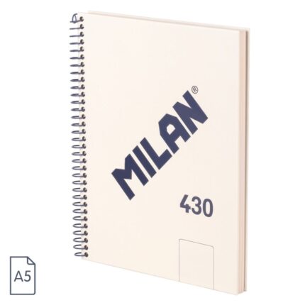 Milan 430 Since 1918 Quaderno A5 con spirale - Fogli bianchi - 80 fogli da 95 g - Copertina rigida - Colore beige
