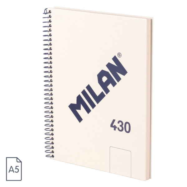 Milan 430 Since 1918 Quaderno A5 con spirale - Fogli bianchi - 80 fogli da 95 g - Copertina rigida - Colore beige