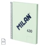 Milan 430 Since 1918 Quaderno A5 con spirale - Fogli bianchi - 80 fogli da 95 g - Copertina rigida - Colore menta