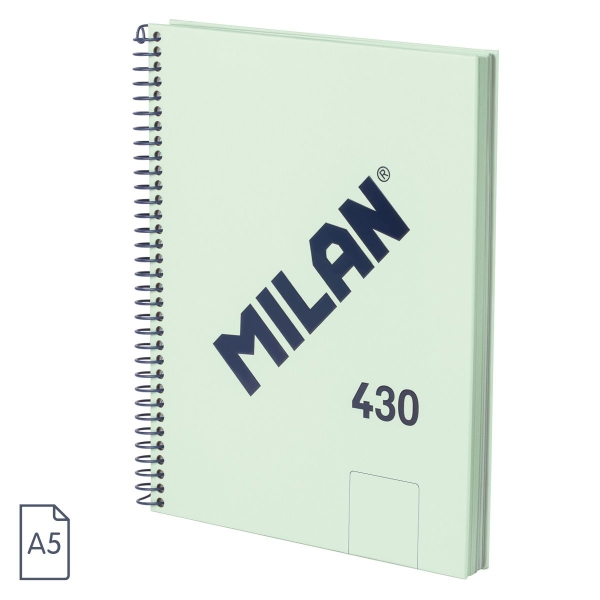 Milan 430 Since 1918 Quaderno A5 con spirale - Fogli bianchi - 80 fogli da 95 g - Copertina rigida - Colore menta