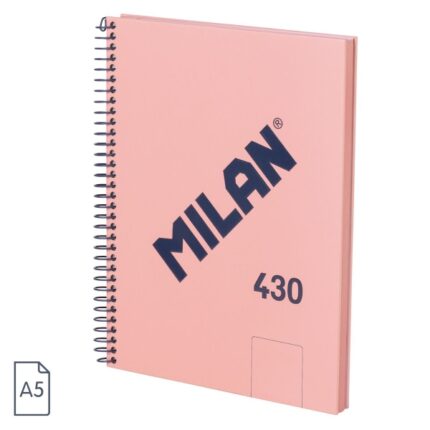 Milan 430 Since 1918 Quaderno A5 con spirale - Fogli bianchi - 80 fogli da 95 g - Copertina rigida - Colore rosa