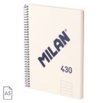 Milan 430 Since 1918 Quaderno A5 con spirale - Carta a righe da 7 mm - 80 fogli da 95 g - Copertina rigida - Colore beige