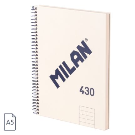 Milan 430 Since 1918 Quaderno A5 con spirale - Carta a righe da 7 mm - 80 fogli da 95 g - Copertina rigida - Colore beige