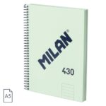 Milan 430 Since 1918 Quaderno A5 con spirale - Carta a righe da 7 mm - 80 fogli da 95 g - Copertina rigida - Colore menta