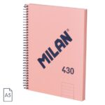 Milan 430 Since 1918 Quaderno A5 con spirale - Carta a righe da 7 mm - 80 fogli da 95 g - Copertina rigida - Colore rosa