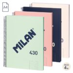 Milan 430 Since 1918 Confezione da 4 quaderni A4 con spirale - Carta a righe da 7 mm - 80 fogli da 95 g - Copertina rigida - Colori assortiti