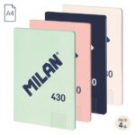 Milan 430 Since 1918 Confezione da 4 quaderni A4 rilegati - Griglia 5x5 mm - 48 fogli da 95 g - Colori assortiti