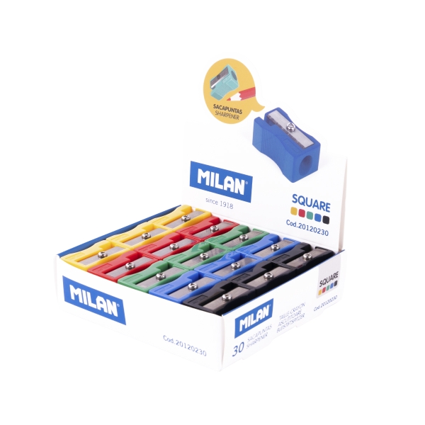 Milan Basic Espositore con 30 temperamatite - Senza contenitore - Lama di sicurezza in acciaio - Colori assortiti