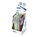 Milan Capsule Silver Espositore con 20 penne a sfera retrattili - Punta rotonda 1 mm - Inchiostro blu - Colori assortiti