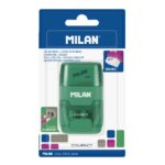 Milan Compact Temperamatite - Lama in acciaio di sicurezza - Doppio foro per matite normali e maxi - Colori assortiti