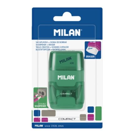 Milan Compact Temperamatite - Lama in acciaio di sicurezza - Doppio foro per matite normali e maxi - Colori assortiti