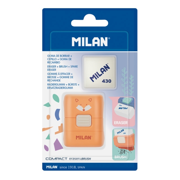Milan Compact Fun Animals Gomma con spazzolino - Include ricambio - Colori assortiti