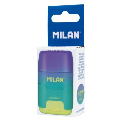 Milan Compact Sunset Temperamatite con 2 gomme da cancellare - Temperamatite doppio - Lama di sicurezza - Colore turchese