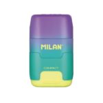 Milan Compact Sunset Temperamatite con 2 gomme da cancellare - Temperamatite doppio - Lama di sicurezza - Colore turchese - immagine 2