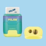 Milan Compact Sunset Temperamatite con 2 gomme da cancellare - Temperamatite doppio - Lama di sicurezza - Colore turchese - immagine 3