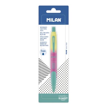 Milan Compact Sunset Blister con 1 penna a sfera retrattile - Inchiostro blu - Punta rotonda 1 mm - Colori assortiti