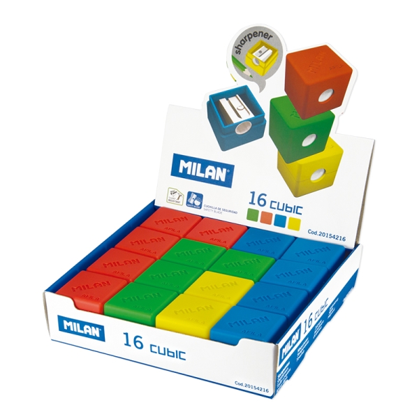 Milan Cubic Espositore con 16 temperamatite - Colori assortiti