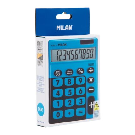 Calcolatrice da tavolo Milan Duo - 10 cifre - Confezione in cartone - Colore blu
