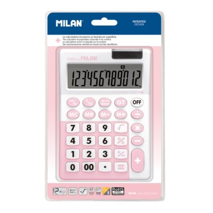 Milan Edicion + Calcolatrice - 12 cifre - Superficie antibatterica - Blister - Colore rosa