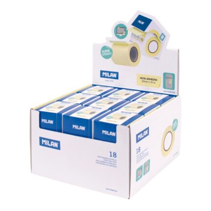 Milan Espositore con 18 rotoli di nastro adesivo in carta - Taglierina per tagli precisi - 5 cm x 10 m - Colore giallo pastello