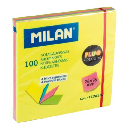 Milan Fluo Confezione da 100 foglietti adesivi - Colori neon - 76x76 mm - Colori assortiti