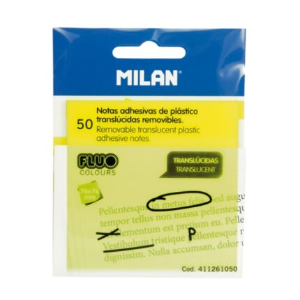 Milan Fluo Confezione da 50 foglietti adesivi - Traslucidi - Rimovibili - 76x76 mm - Colore giallo